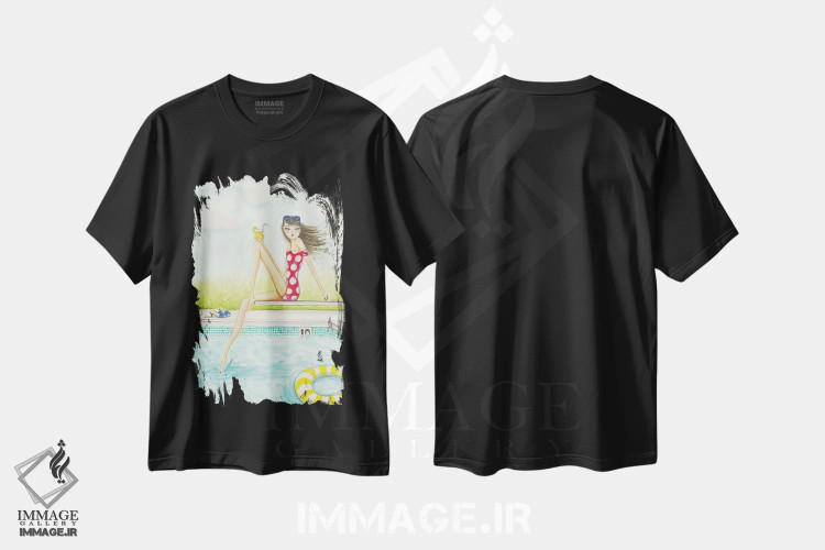 تیشرت مشکی طرح دار استخر حیاط پشتی شماره ۲، مدیوم اثر بلا پیلار | فروشگاه ایماژ