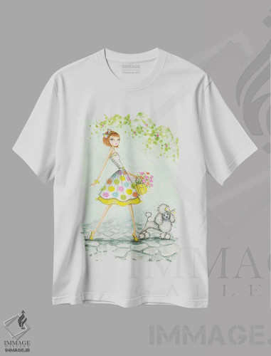 تیشرت سفید طرح دار داتی و پرنسس پودل، مدیوم اثر بلا پیلار | فروشگاه ایماژ