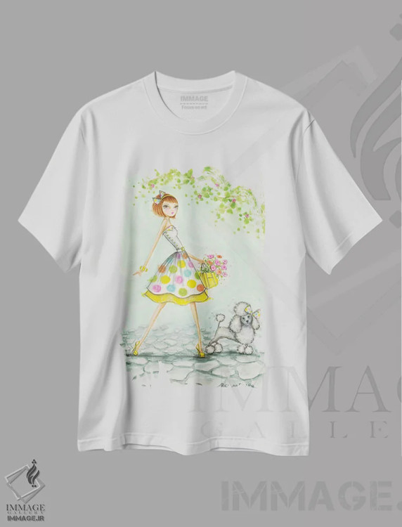 تیشرت سفید طرح دار داتی و پرنسس پودل، مدیوم اثر بلا پیلار | فروشگاه ایماژ