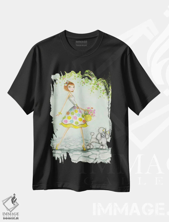 تیشرت مشکی طرح دار داتی و پرنسس پودل، مدیوم اثر بلا پیلار | immage.ir