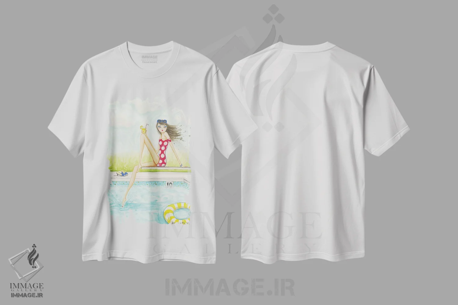 تیشرت سفید طرح دار استخر حیاط پشتی شماره ۲، مدیوم اثر بلا پیلار | immage.ir