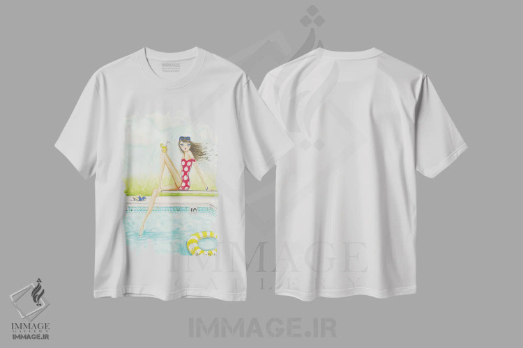 تیشرت سفید طرح دار استخر حیاط پشتی شماره ۲، مدیوم اثر بلا پیلار | immage.ir
