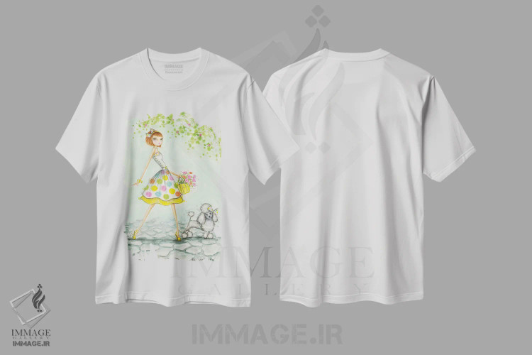 تیشرت سفید طرح دار داتی و پرنسس پودل، مدیوم اثر بلا پیلار | فروشگاه ایماژ