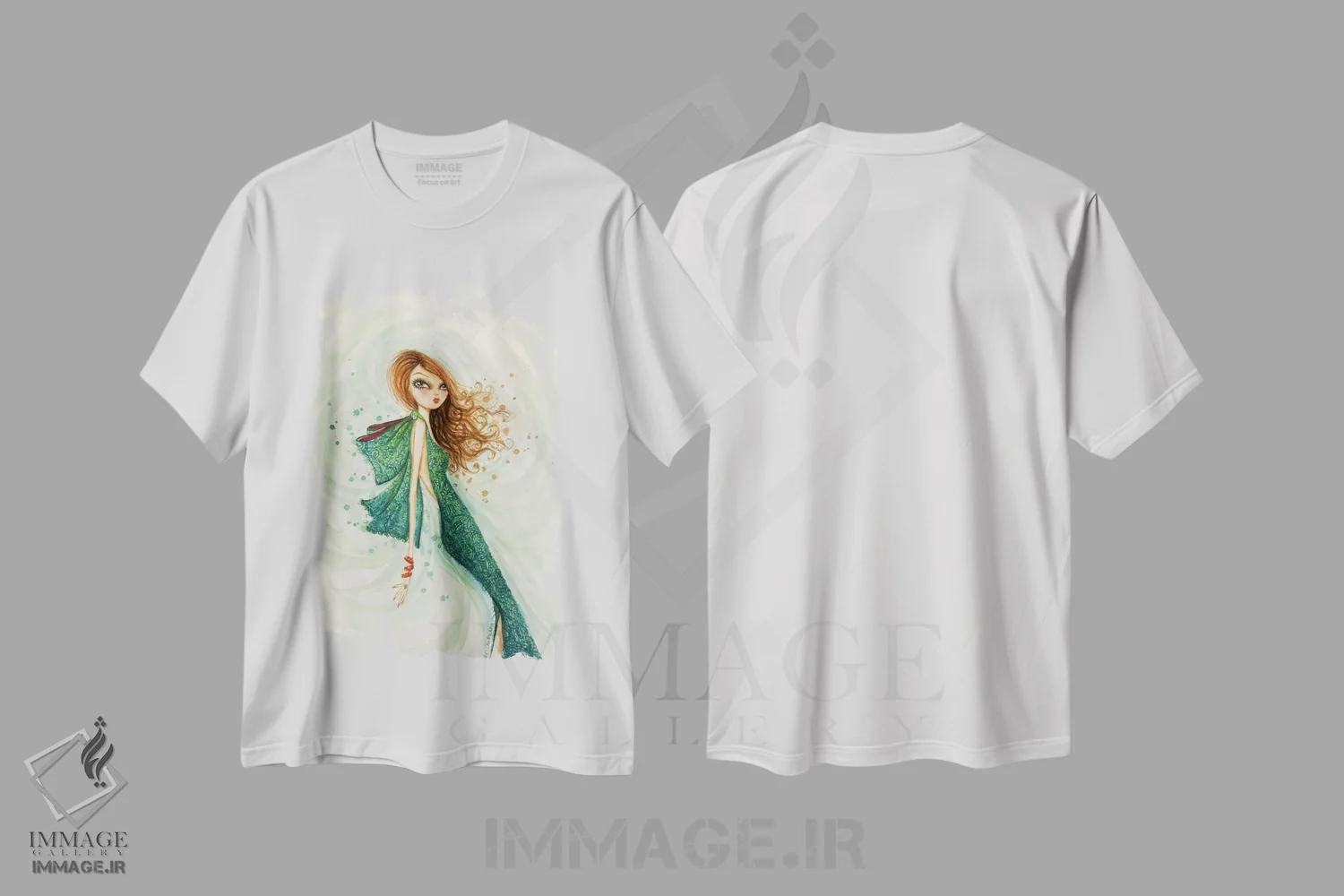 تیشرت سفید طرح دار دختر مو قرمز سلطنتی، مدیوم اثر بلا پیلار | immage.ir