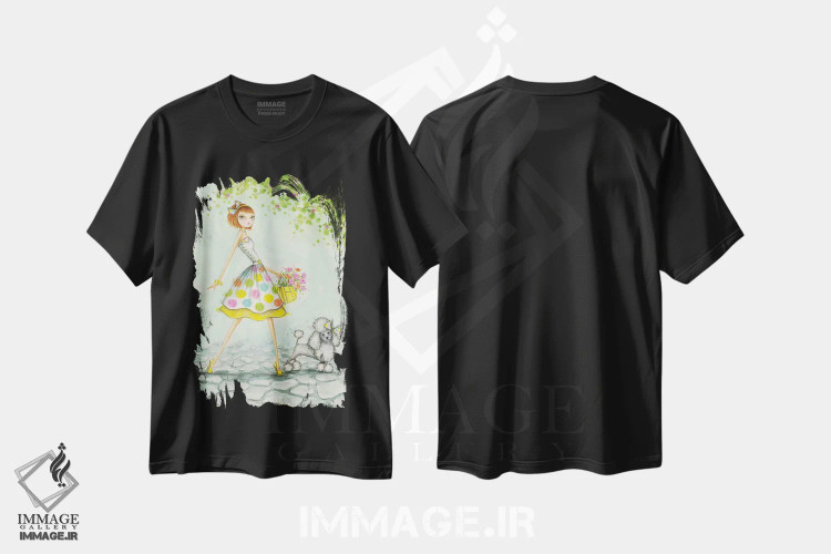 تیشرت مشکی طرح دار داتی و پرنسس پودل، مدیوم اثر بلا پیلار | immage.ir