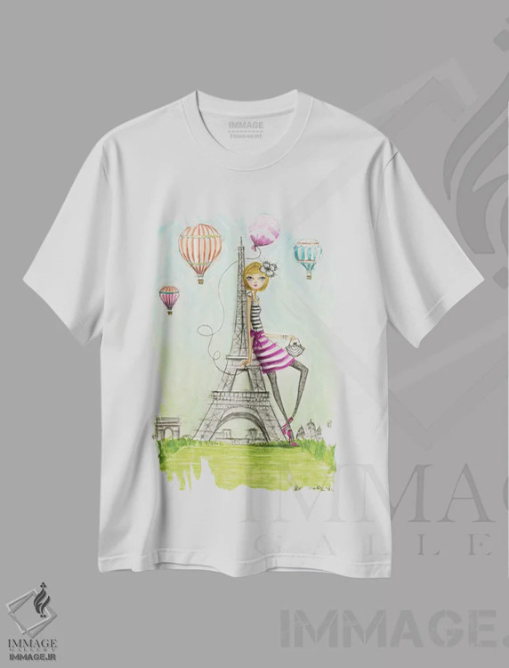 تیشرت سفید طرح دار پاریس، دست نقاشی و طراحی دستی اثر بلا پیلار | immage.ir