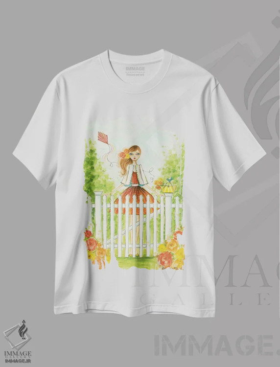 تیشرت سفید طرح دار بهار در سامر ساید، مدیوم اثر بلا پیلار | فروشگاه ایماژ