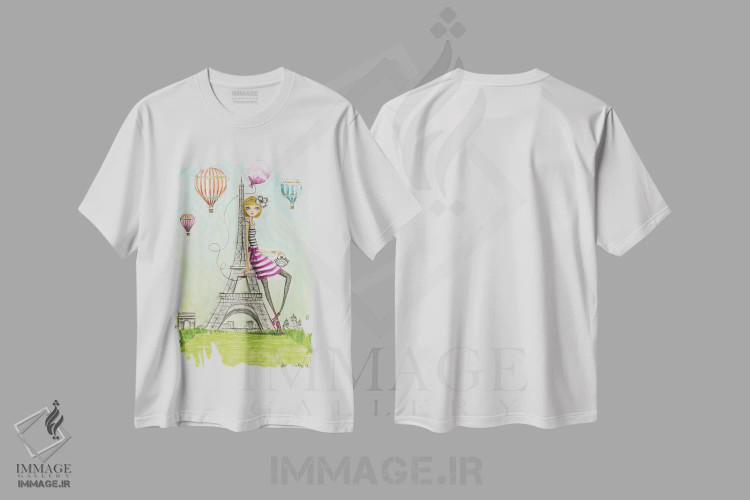 تیشرت سفید طرح دار پاریس، دست نقاشی و طراحی دستی اثر بلا پیلار | immage.ir