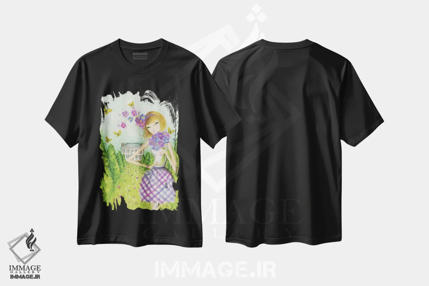 تیشرت مشکی طرح دار بهار در سامر ساید شماره ۲، مدیوم اثر بلا پیلار | فروشگاه ایماژ
