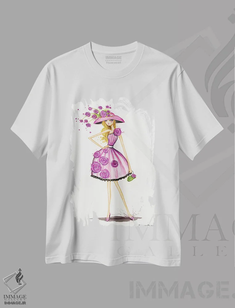 تیشرت سفید طرح دار کلاه باغبانی، مدیوم اثر بلا پیلار | فروشگاه ایماژ
