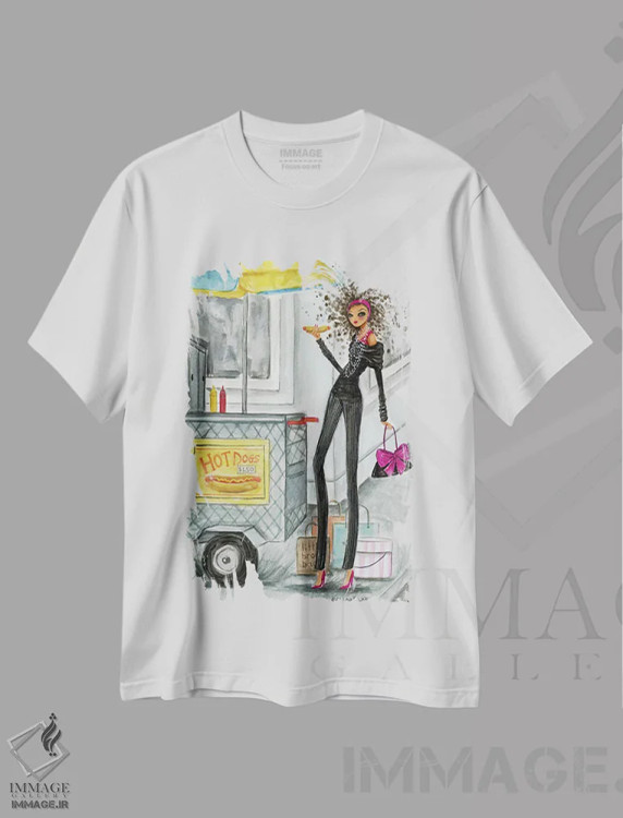 تیشرت سفید طرح دار هات داگ نیویورکی، مدیوم اثر بلا پیلار | فروشگاه ایماژ