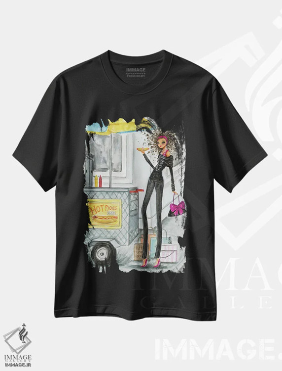 تیشرت مشکی طرح دار هات داگ نیویورکی، مدیوم اثر بلا پیلار | immage.ir