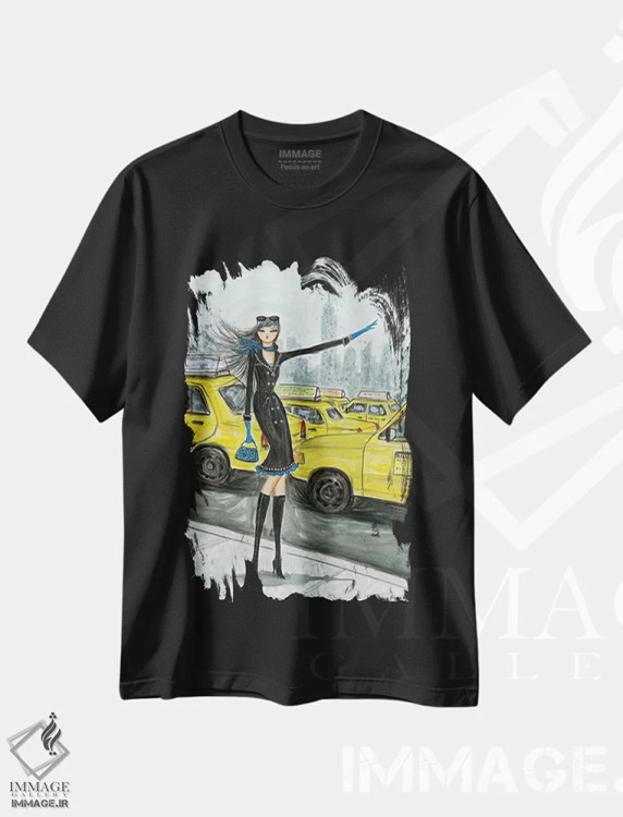 تیشرت مشکی طرح دار تاکسی نیویورک شماره ۱، مدیوم اثر بلا پیلار | immage.ir