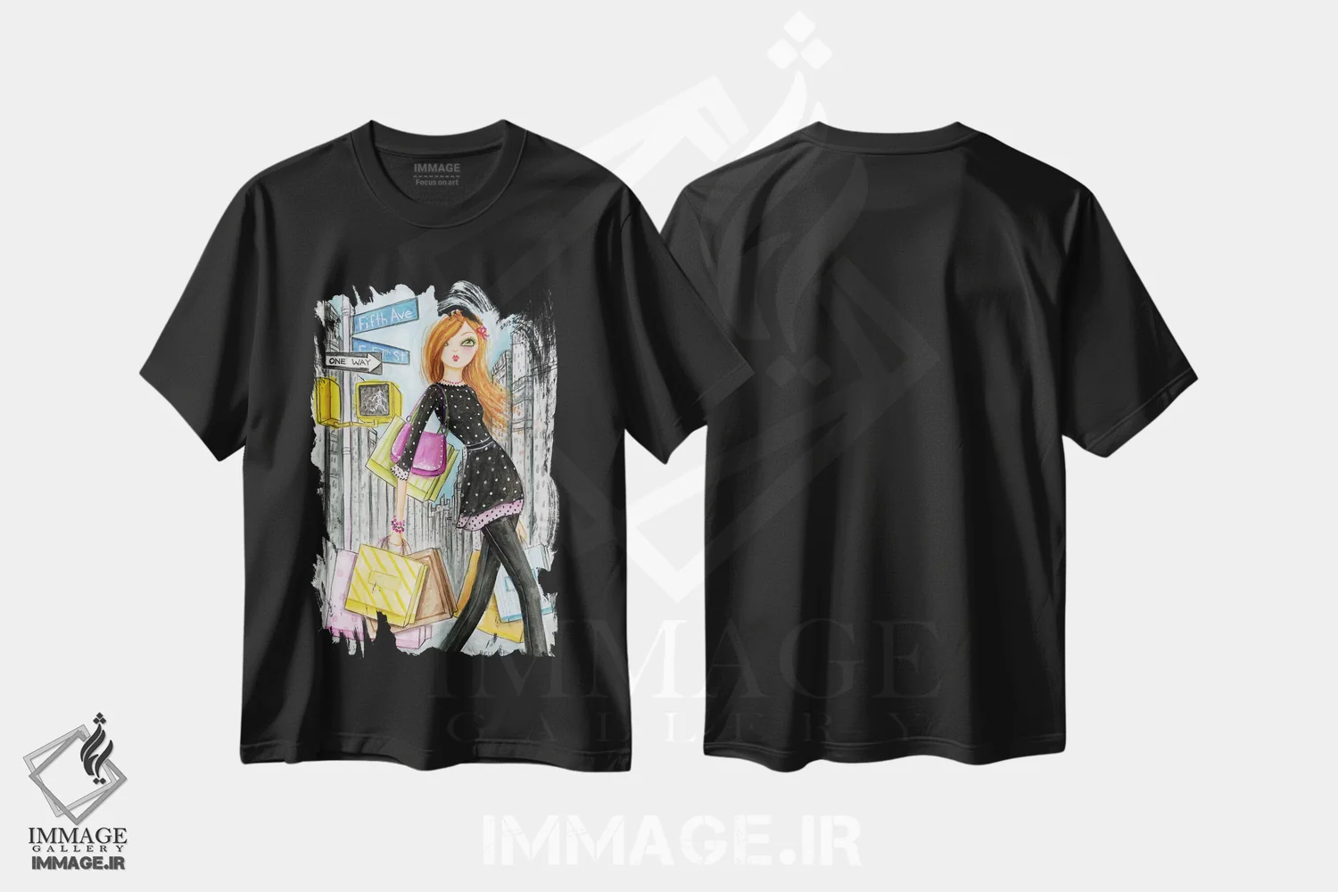 تیشرت مشکی طرح دار خرید در خیابان پنجم نیویورک، مدیوم اثر بلا پیلار | فروشگاه ایماژ