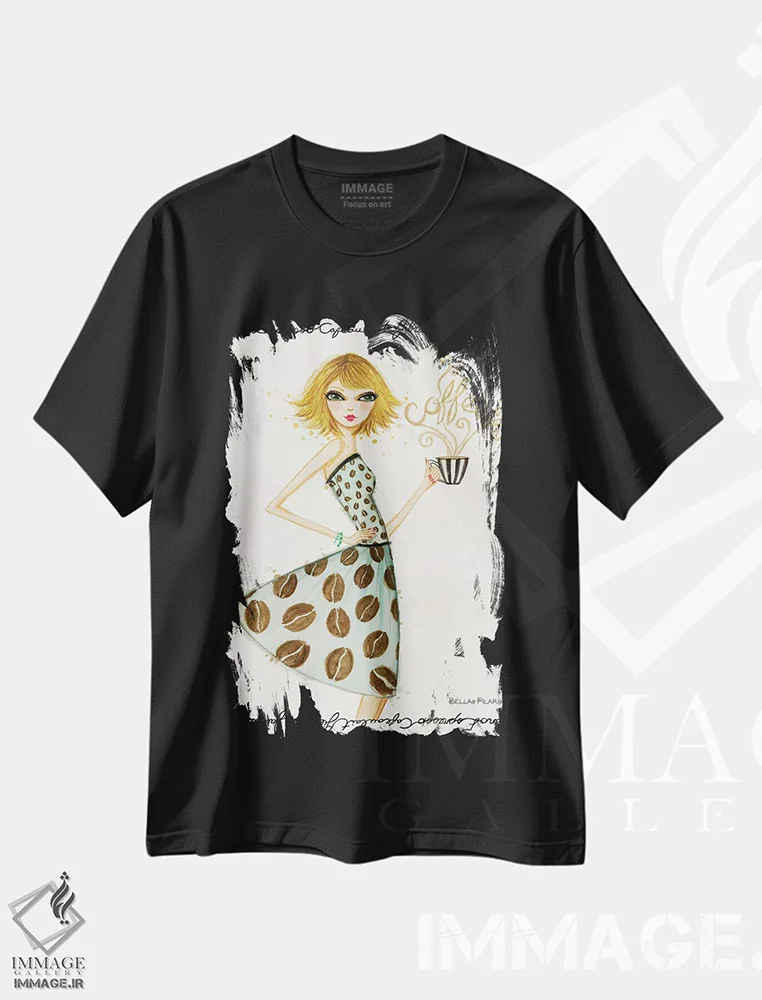 تیشرت مشکی طرح دار لایلا با لاته اثر بلا پیلار | فروشگاه ایماژ