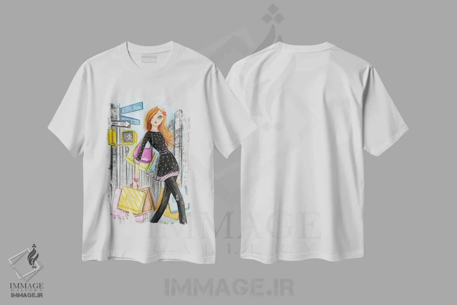 تیشرت سفید طرح دار خرید در خیابان پنجم نیویورک، مدیوم اثر بلا پیلار | immage.ir
