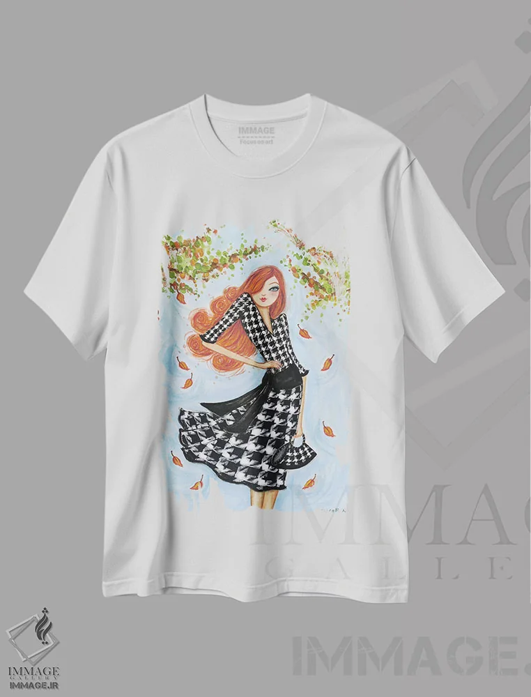 تیشرت سفید طرح دار پیراهن زیبا با نقش پلیسه ای، دکور تعطیلات اثر بلا پیلار | فروشگاه ایماژ