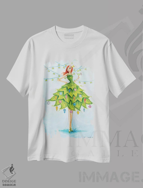 تیشرت سفید طرح دار مارتینی شاد، دکور تعطیلات اثر بلا پیلار | فروشگاه ایماژ