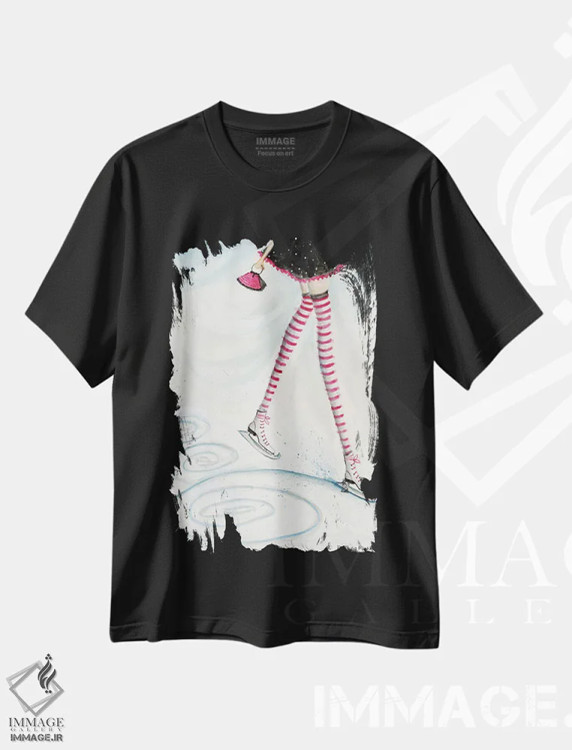 تیشرت مشکی طرح دار اسکیت در جوراب های آب نبات چوبی، دکور تعطیلات اثر بلا پیلار | فروشگاه ایماژ