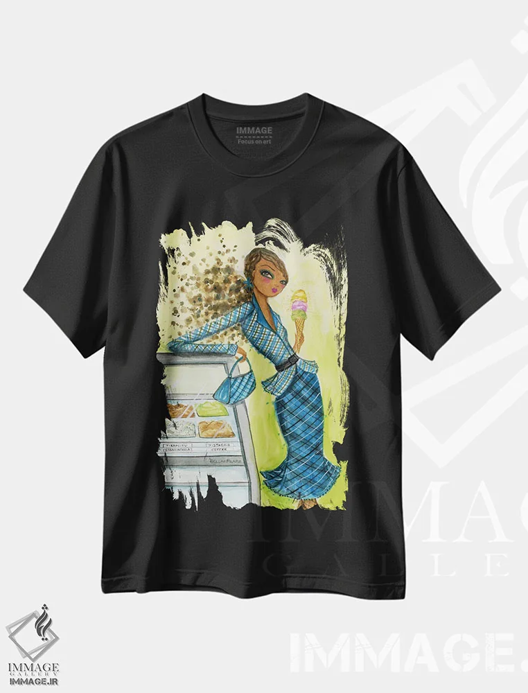 تیشرت مشکی طرح دار رویای بستنی ژلاتو، هنر آمریکایی آفریقایی تبار اثر بلا پیلار | immage.ir