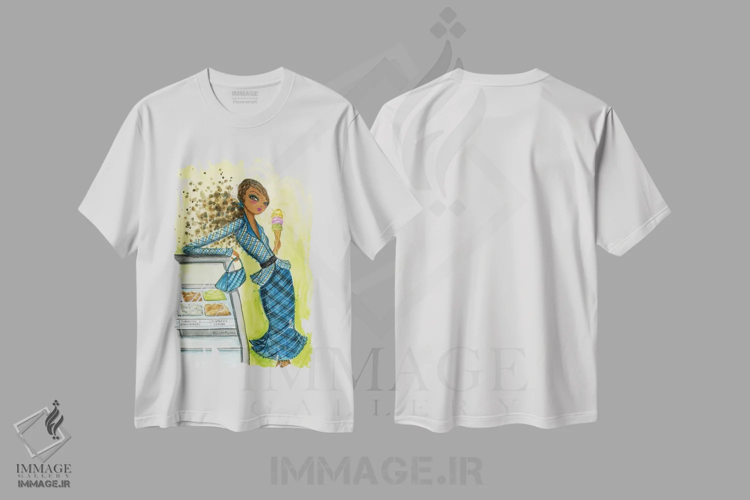 تیشرت سفید طرح دار رویای بستنی ژلاتو، هنر آمریکایی آفریقایی تبار اثر بلا پیلار | فروشگاه ایماژ