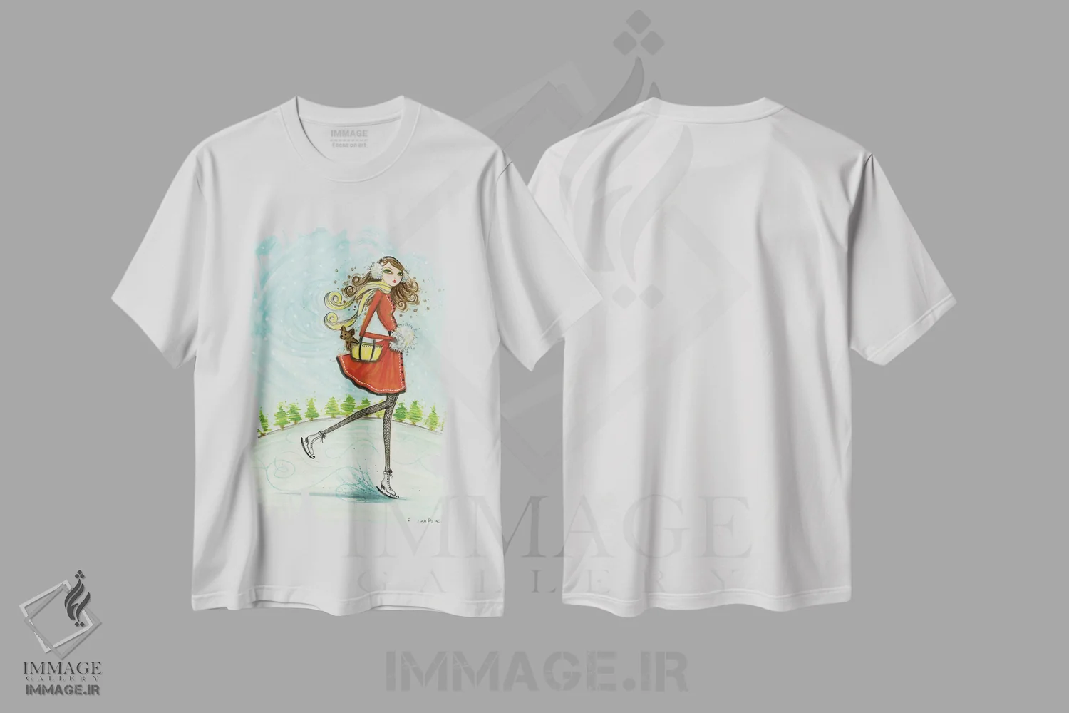 تیشرت سفید طرح دار اسکیت سواری دور، دست نقاشی و طراحی دستی اثر بلا پیلار | فروشگاه ایماژ