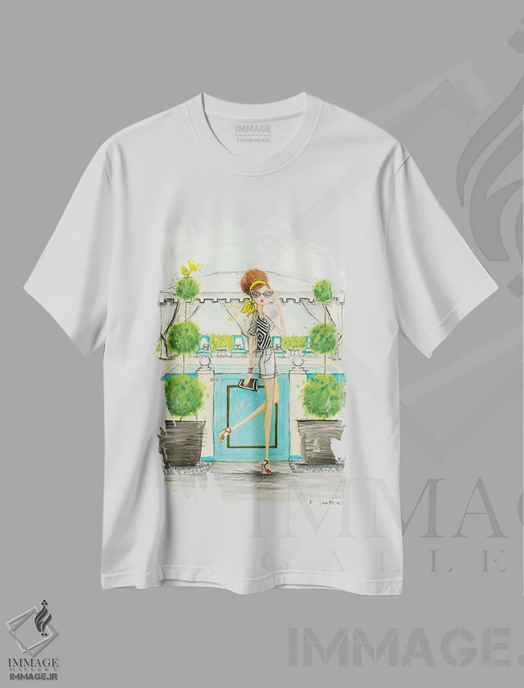 تیشرت سفید طرح دار کابانا، دست نقاشی و طراحی دستی اثر بلا پیلار | فروشگاه ایماژ