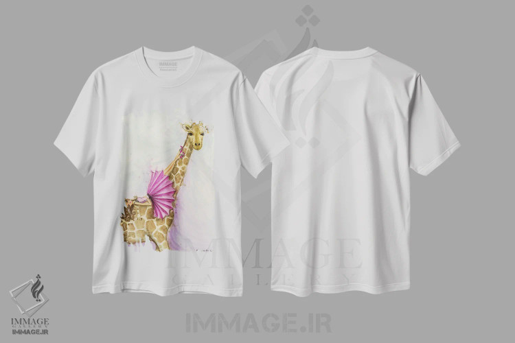 تیشرت سفید طرح دار ژیراف جیا اثر بلا پیلار | فروشگاه ایماژ