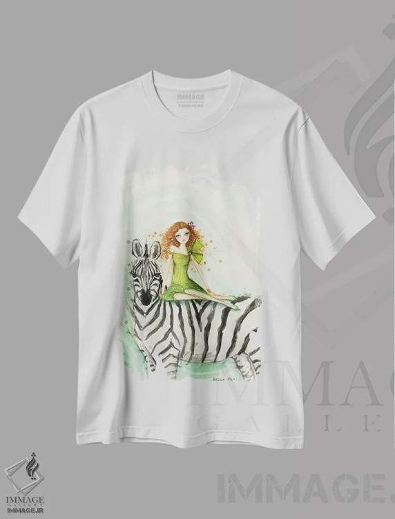 تیشرت سفید طرح دار گورخر زیا، دست نقاشی و طراحی دستی اثر بلا پیلار | immage.ir