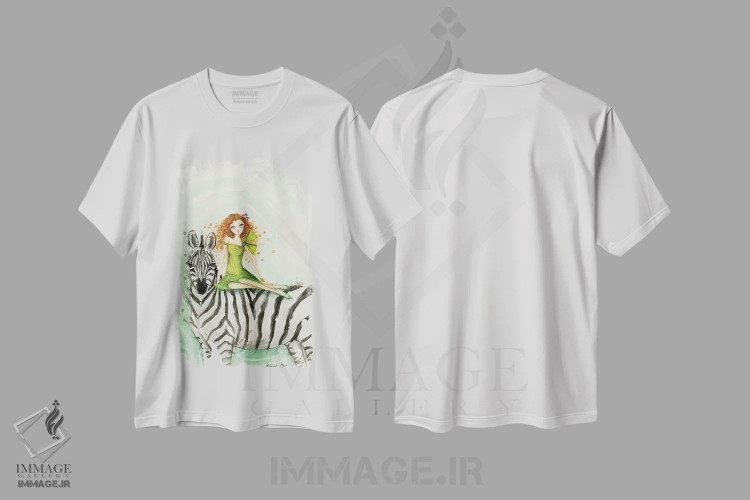 تیشرت سفید طرح دار گورخر زیا، دست نقاشی و طراحی دستی اثر بلا پیلار | immage.ir