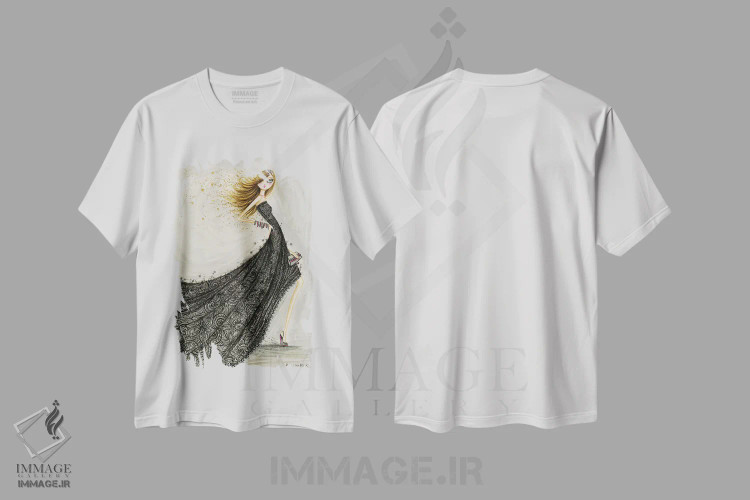 تیشرت سفید طرح دار تور مشکی کلاسیک، دست نقاشی و طراحی دستی اثر بلا پیلار | immage.ir