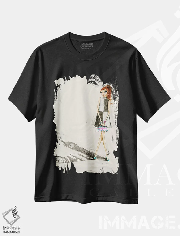 تیشرت مشکی طرح دار افق مدرن لندن، دست نقاشی و طراحی دستی اثر بلا پیلار | immage.ir