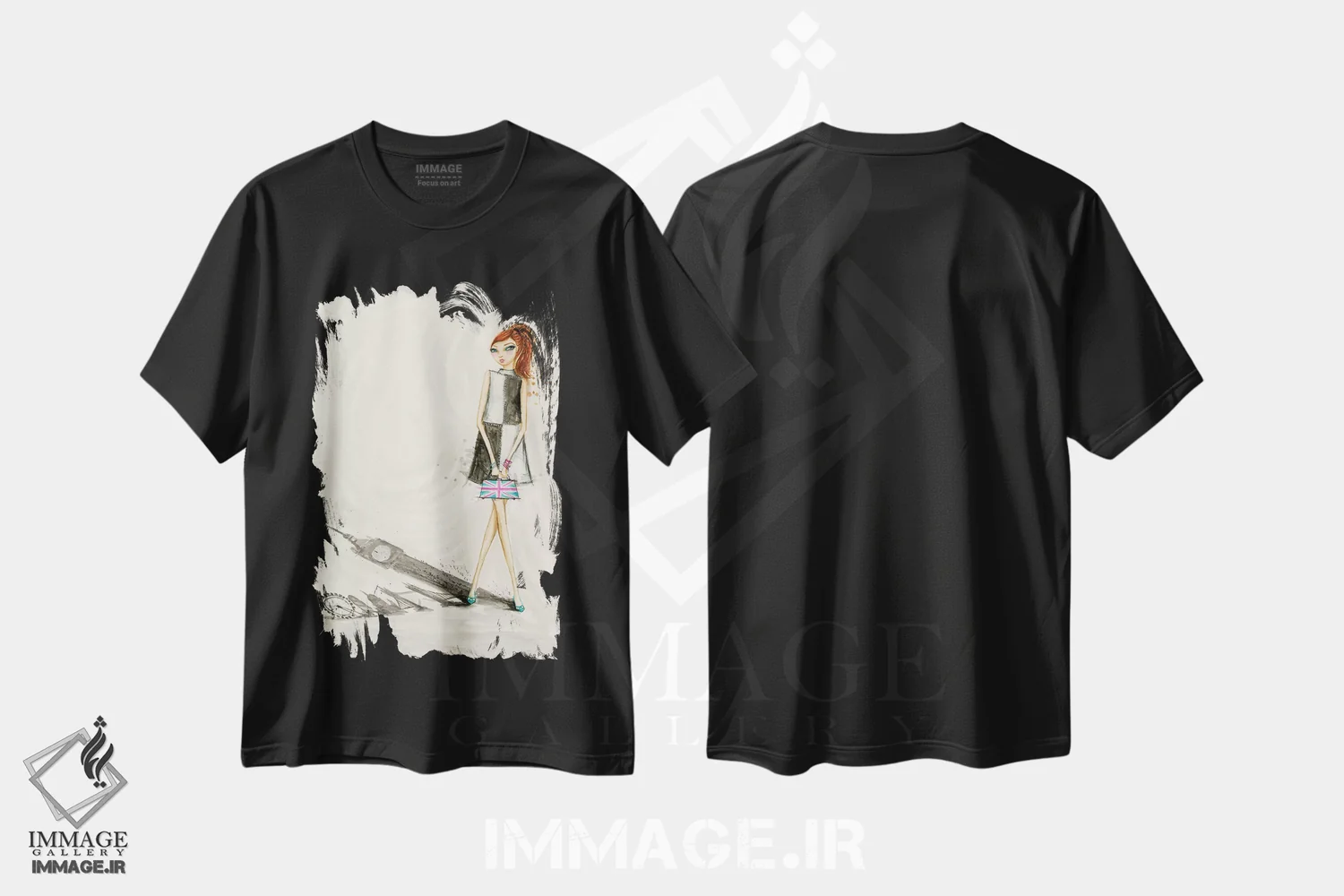 تیشرت مشکی طرح دار افق مدرن لندن، دست نقاشی و طراحی دستی اثر بلا پیلار | immage.ir