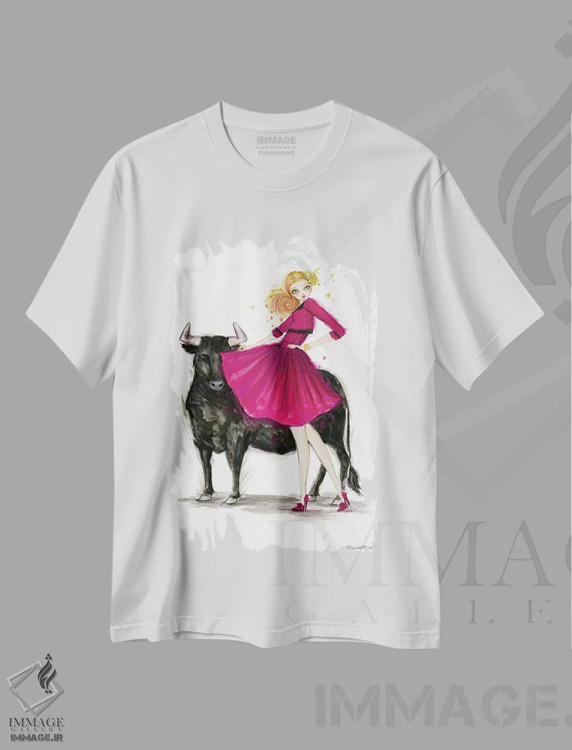 تیشرت سفید طرح دار ثور، دست نقاشی و طراحی دستی اثر بلا پیلار | فروشگاه ایماژ
