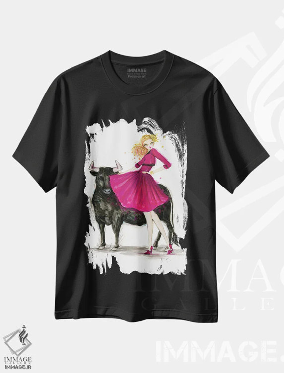 تیشرت مشکی طرح دار ثور، دست نقاشی و طراحی دستی اثر بلا پیلار | immage.ir