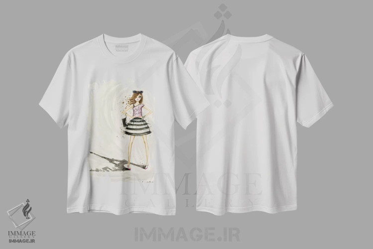 تیشرت سفید طرح دار شیک پوشی پاریسی اوه لا لا، دست نقاشی و طراحی دستی اثر بلا پیلار | immage.ir