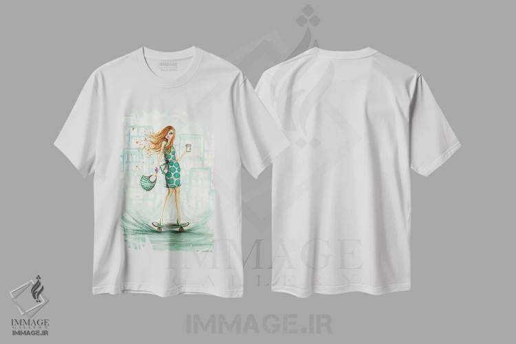 تیشرت سفید طرح دار اسکیت سوار uptown، دست نقاشی و طراحی دستی اثر بلا پیلار | immage.ir