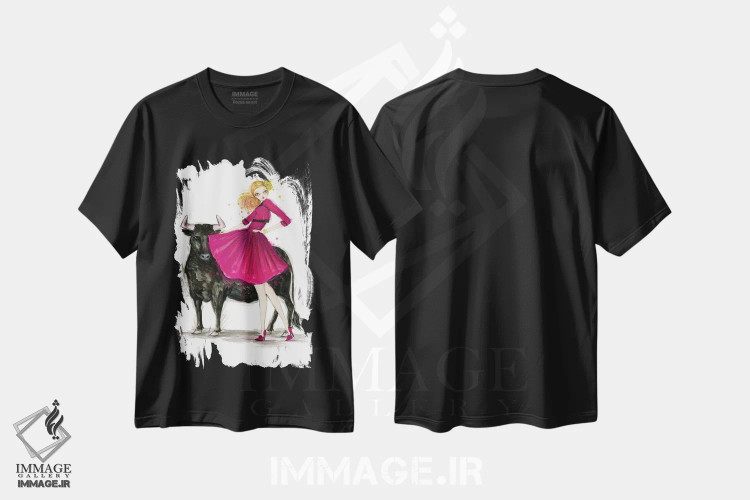 تیشرت مشکی طرح دار ثور، دست نقاشی و طراحی دستی اثر بلا پیلار | immage.ir