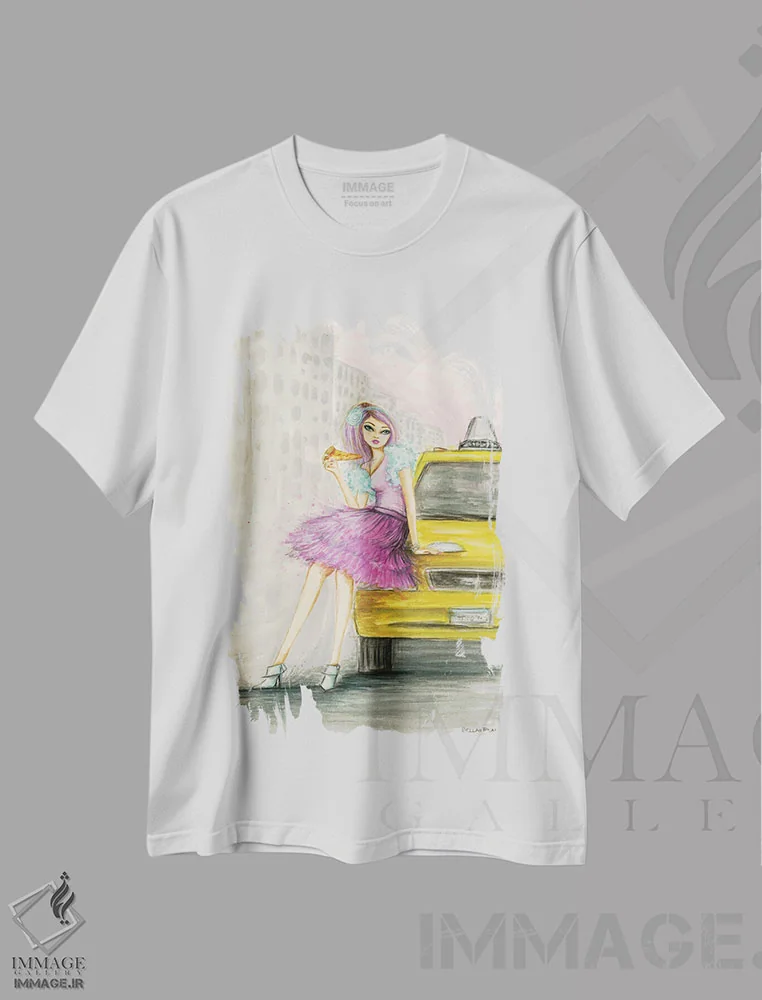 تیشرت سفید طرح دار غذا خوردن و فرار کردن اثر بلا پیلار | فروشگاه ایماژ