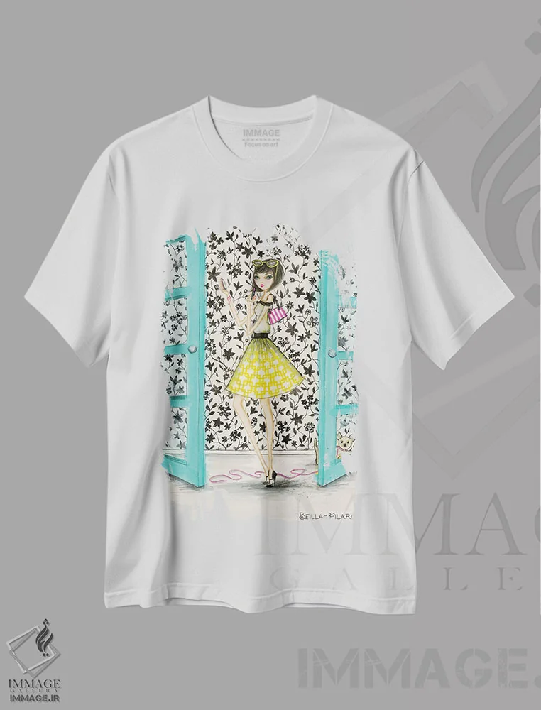 تیشرت سفید طرح دار دروازه پناهگاه لوکس اثر بلا پیلار | فروشگاه ایماژ