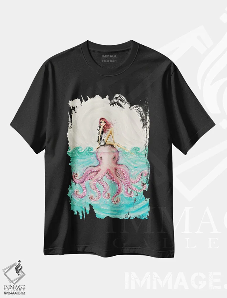 تیشرت مشکی طرح دار دختر هشت پا اثر بلا پیلار | فروشگاه ایماژ