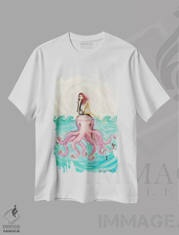 تیشرت سفید طرح دار دختر هشت پا اثر بلا پیلار | immage.ir