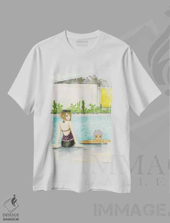 تیشرت سفید طرح دار پالم اسپرینگز بی زمان اثر بلا پیلار | فروشگاه ایماژ