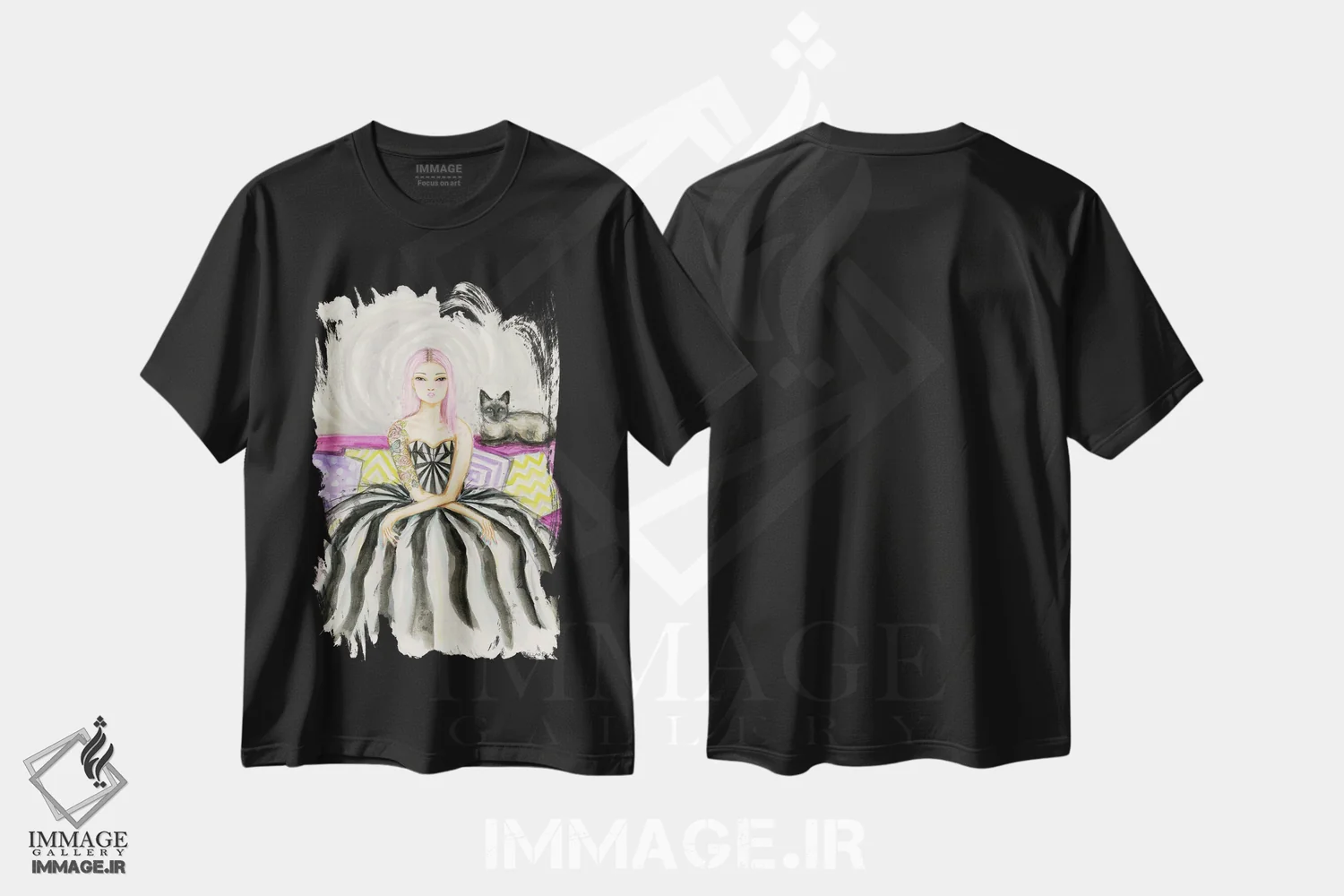 تیشرت مشکی طرح دار رنگ بندی سیامی اثر بلا پیلار | فروشگاه ایماژ