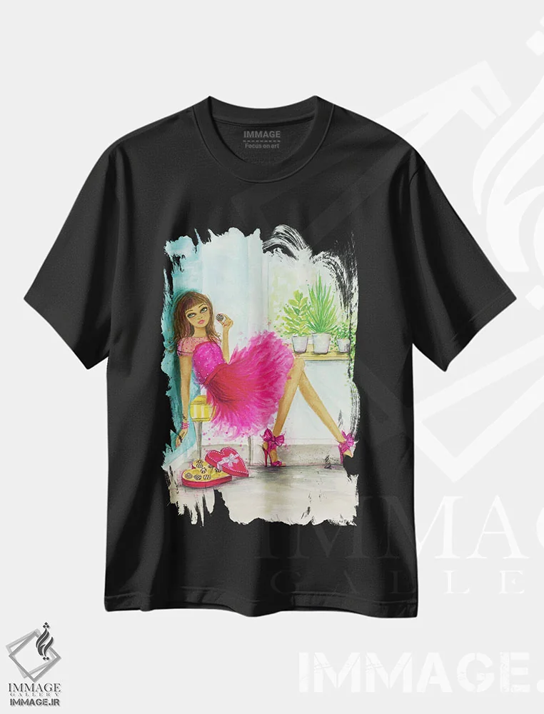 تیشرت مشکی طرح دار هوس شکلات آلیا، مدیوم اثر بلا پیلار | فروشگاه ایماژ
