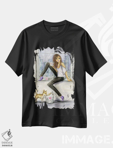 تیشرت مشکی طرح دار امشب غذای بیرون بر اثر بلا پیلار | فروشگاه ایماژ