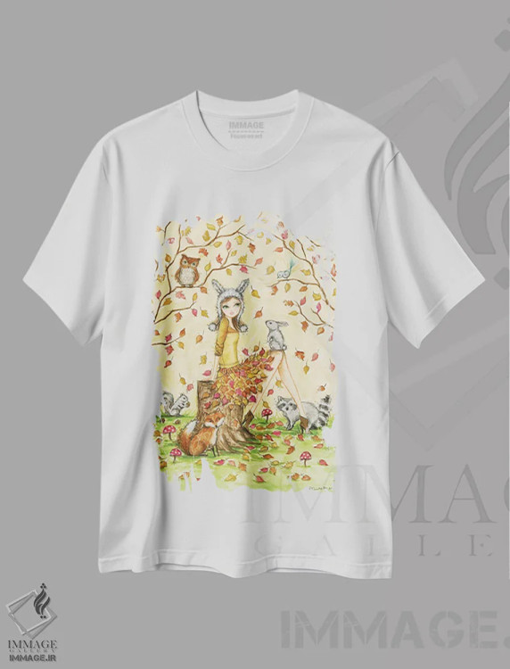 تیشرت سفید طرح دار وینونا و دوستان جنگلی اش، مدیوم اثر بلا پیلار | فروشگاه ایماژ