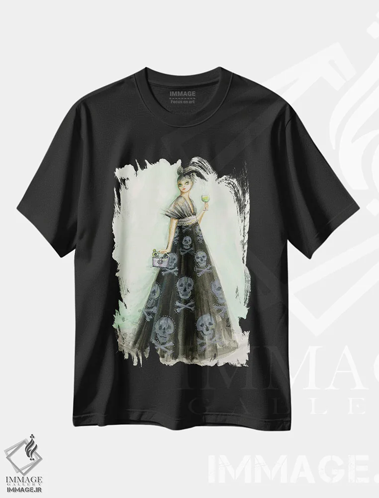 تیشرت مشکی طرح دار لیزی و کیفی پر از زهر، دست نقاشی و طراحی دستی اثر بلا پیلار | فروشگاه ایماژ