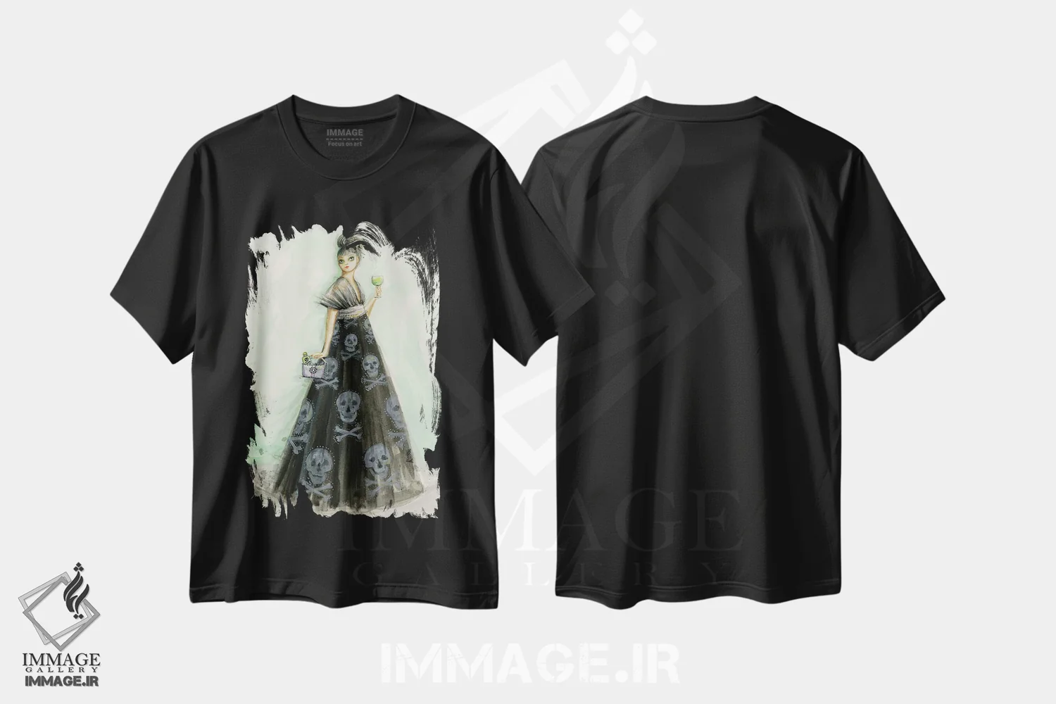 تیشرت مشکی طرح دار لیزی و کیفی پر از زهر، دست نقاشی و طراحی دستی اثر بلا پیلار | فروشگاه ایماژ