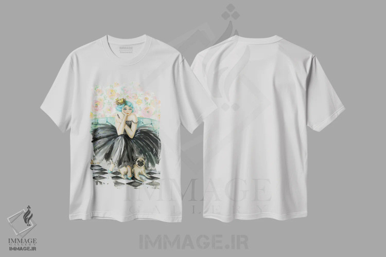 تیشرت سفید طرح دار الوییز و جورج، دست نقاشی و طراحی دستی اثر بلا پیلار | فروشگاه ایماژ